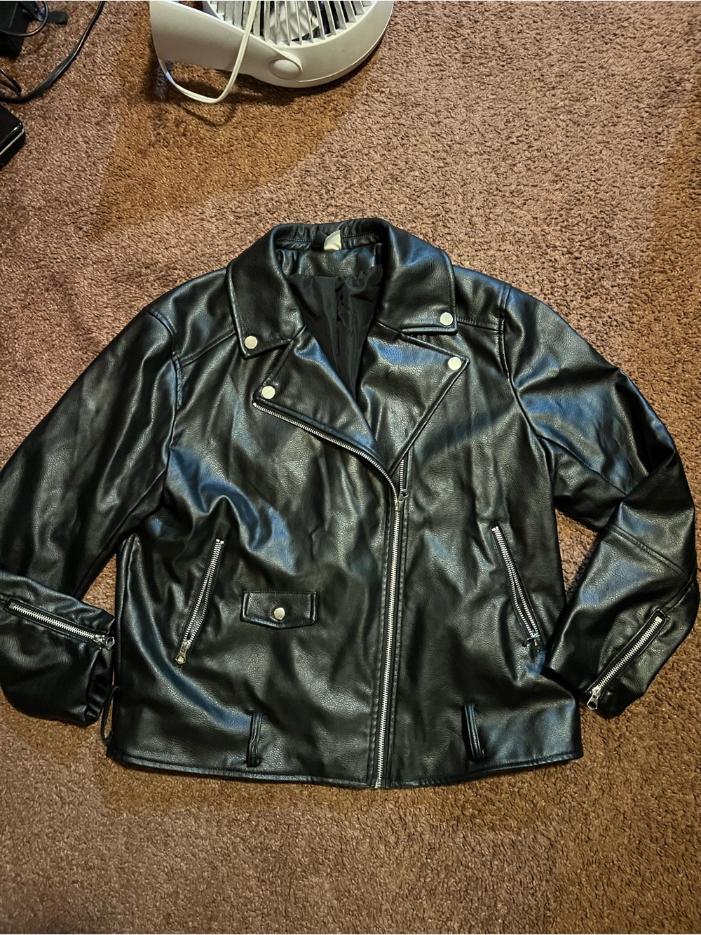 H&M Black Faux Leather Biker Jacket with Silver Hardware